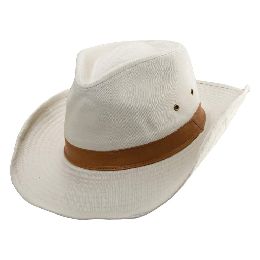 9353 Dorfman Hat Co. 's Twill Outback Hat with Leather Trim Large, Putty
